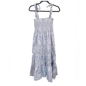 O.P.T. Patterned Tiered Midi Dress Light blue and white